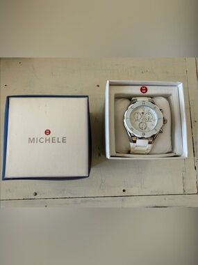 Michele Jelly Bean White Ceramic Chronograph with Silver Accents